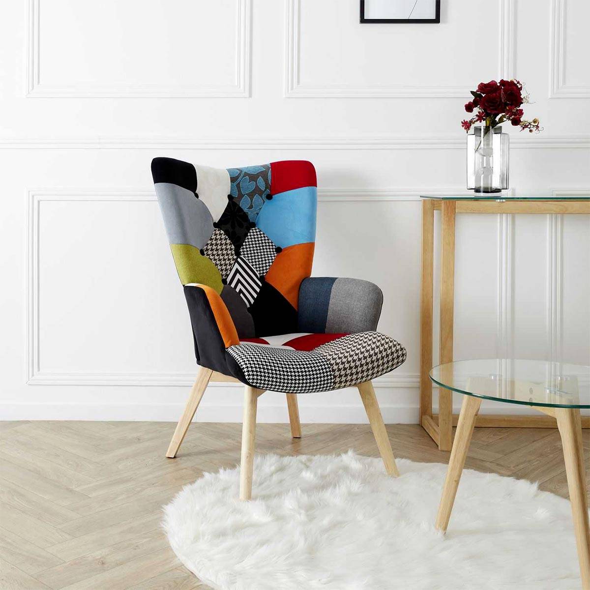 The Home Deco Factory - Fauteuil assise en tissu patchwork Helsinki - Image 7