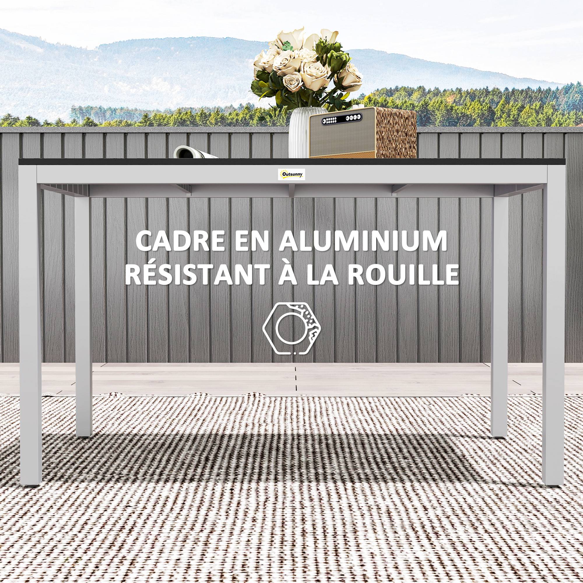 Table à manger de jardin aluminium 6 personnes plateau lattes 120x70cm noir - ComfortXL Outdoor Living - Image 9