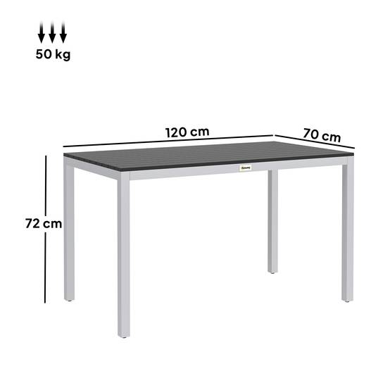 Table à manger de jardin aluminium 6 personnes plateau lattes 120x70cm noir - ComfortXL Outdoor Living - Image 5