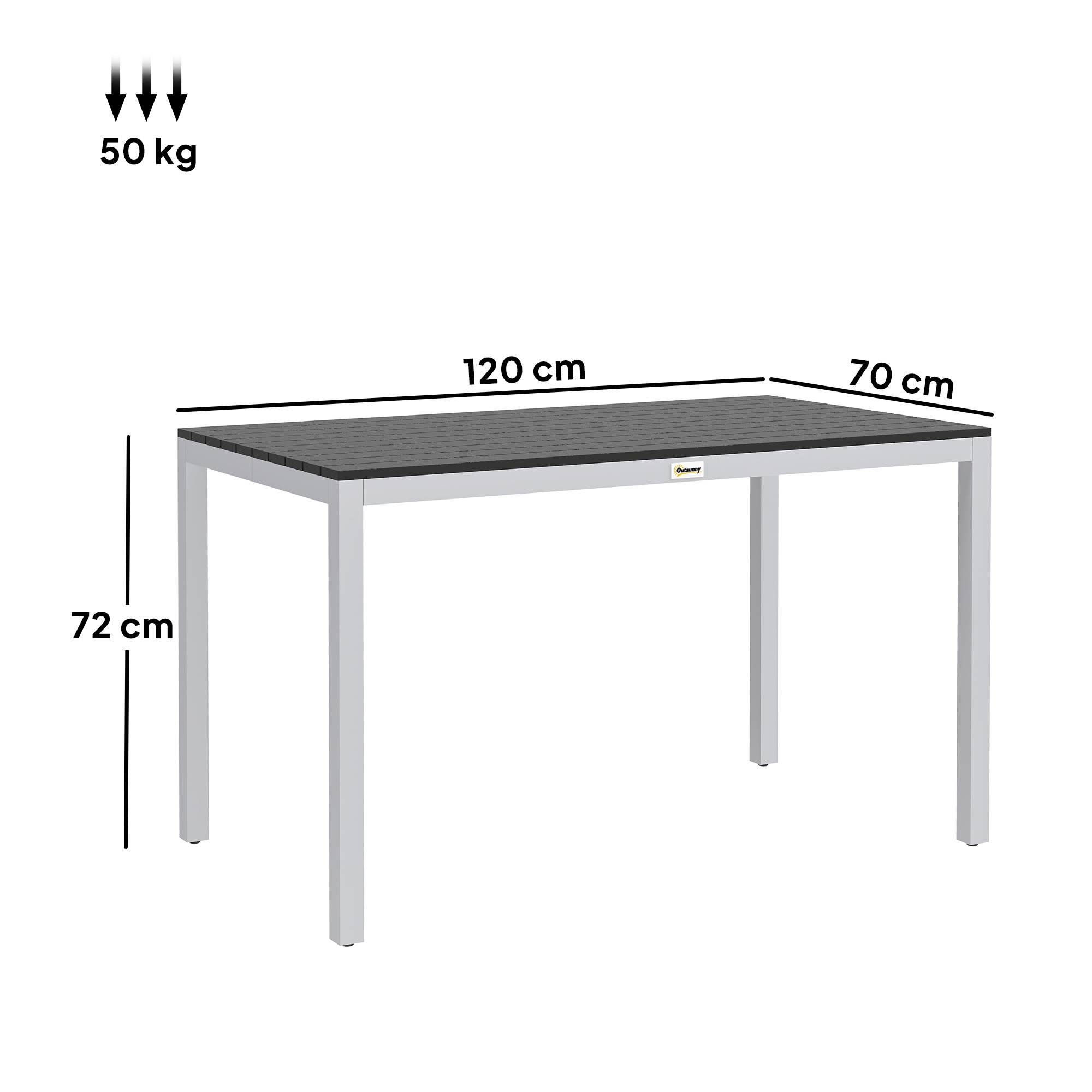 Table à manger de jardin aluminium 6 personnes plateau lattes 120x70cm noir - ComfortXL Outdoor Living - Image 5