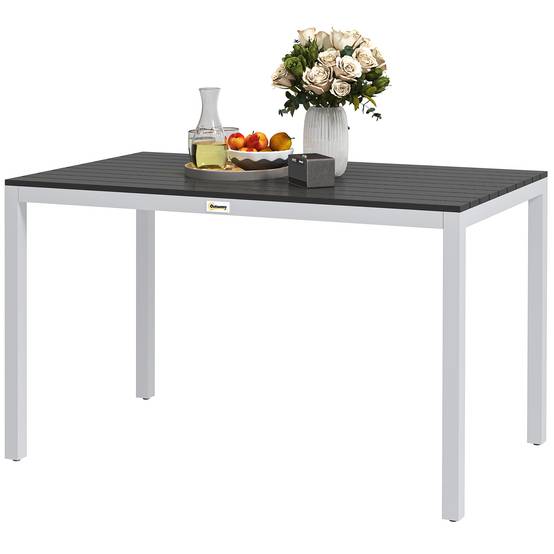 Table à manger de jardin aluminium 6 personnes plateau lattes 120x70cm noir - ComfortXL Outdoor Living - Image 2