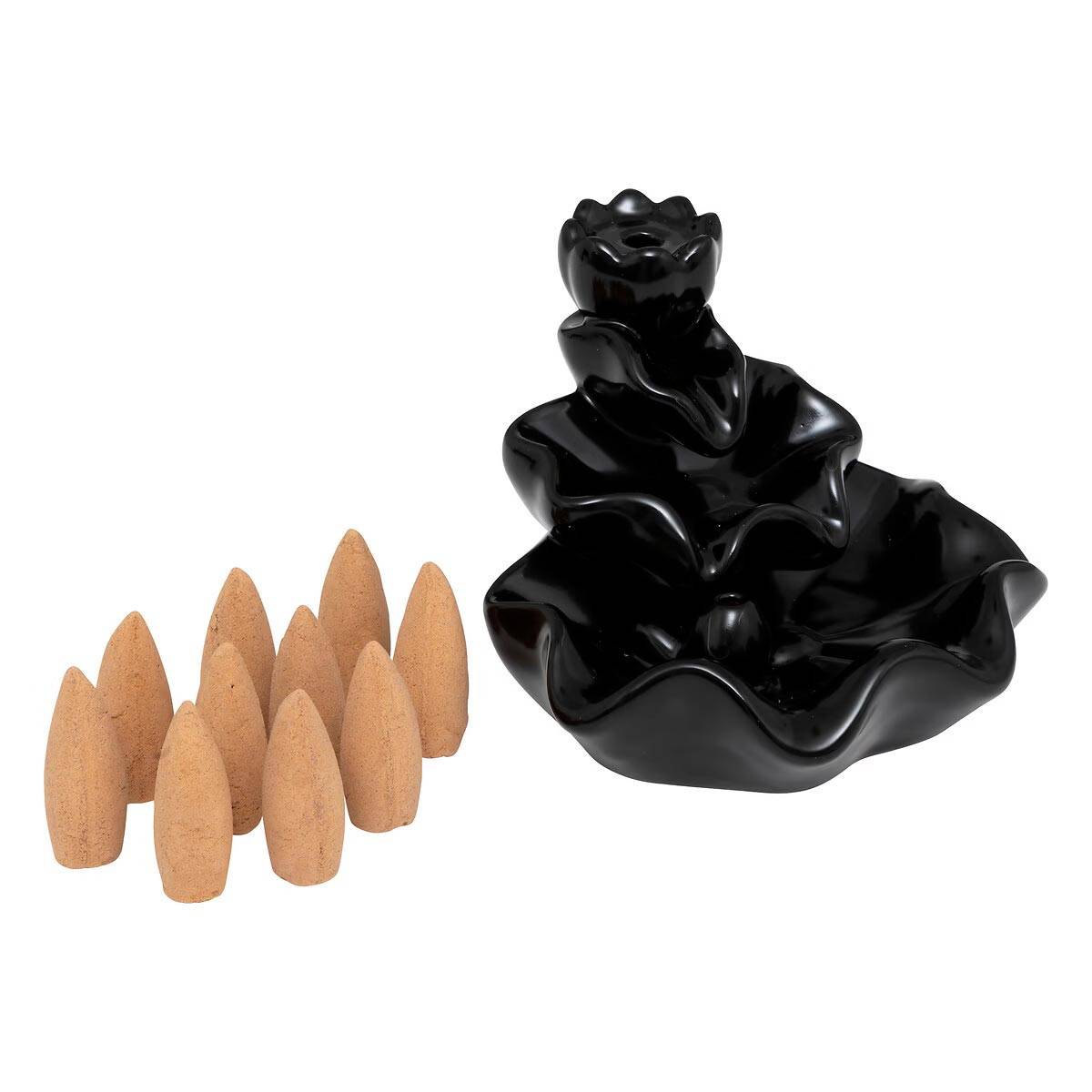 Fontaine à Encens Avec 10 Cônes "Iloe" 10cm Noir - Image 1