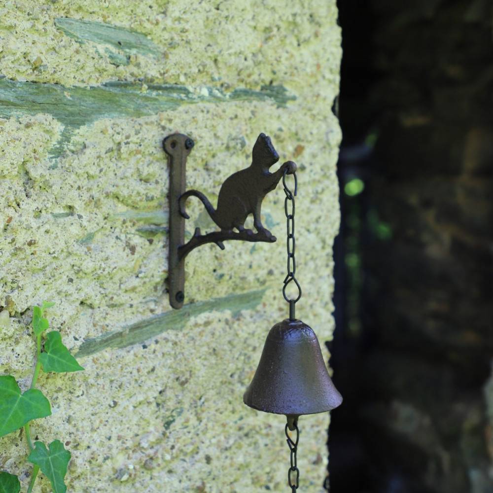 Cloche de jardin de porte ancienne chat en fonte marron 16 x 23 cm Chemin de campagne - Imagen 2