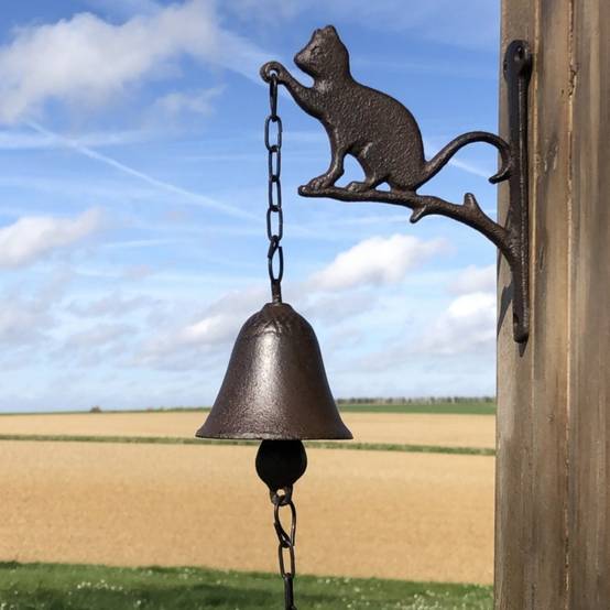 Cloche de jardin de porte ancienne chat en fonte marron 16 x 23 cm Chemin de campagne - Imagen 5
