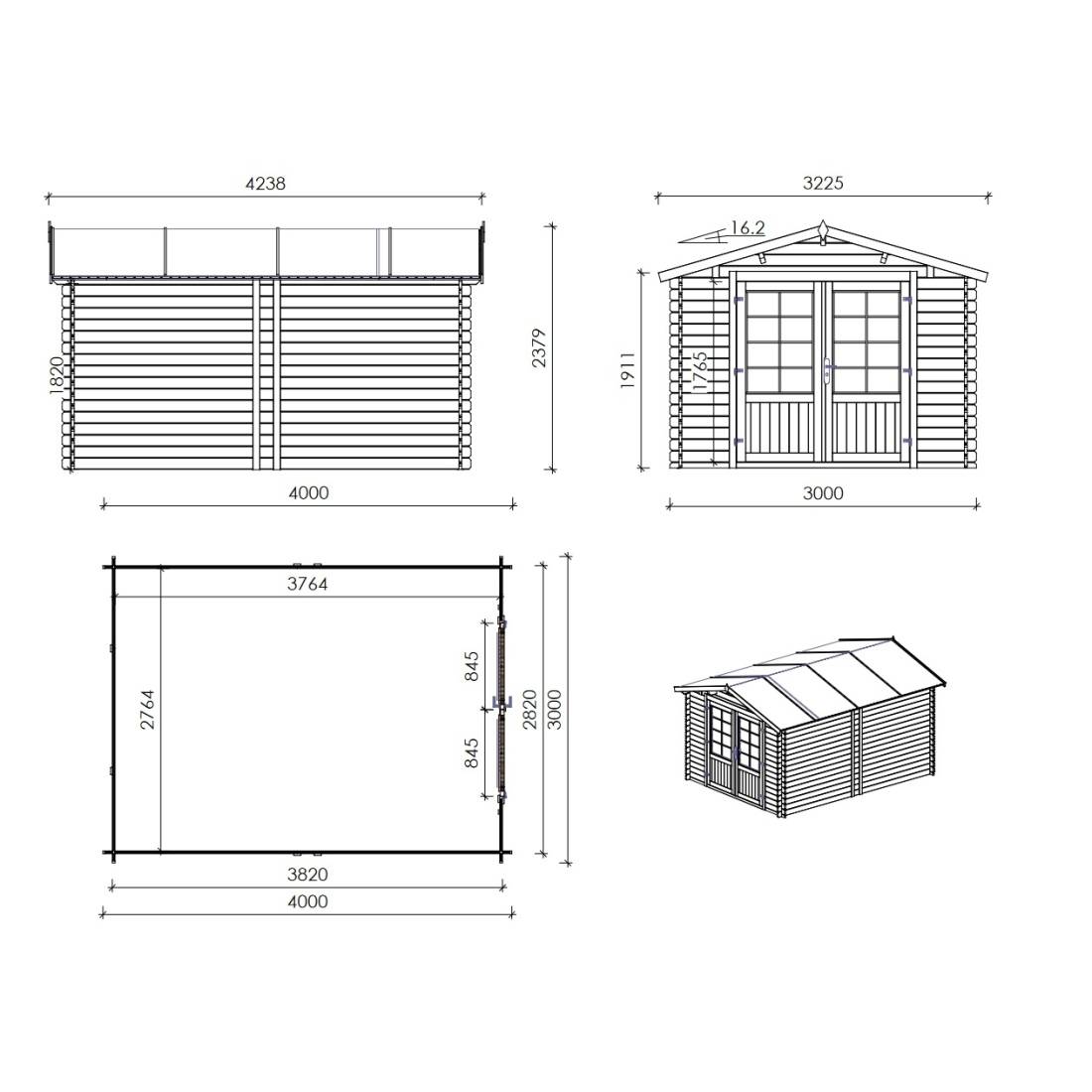 Altanka - Abri de jardin en bois - 12m2 - 3x4m - Ep. 28mm - Couleur: naturel - DOM661 - ALTANKA - Imagen 3