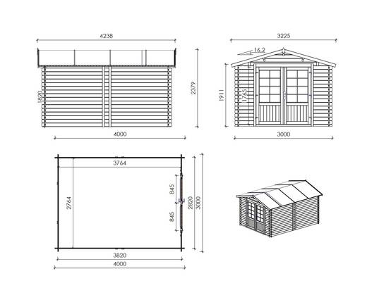 Altanka - Abri de jardin en bois - 12m2 - 3x4m - Ep. 28mm - Couleur: naturel - DOM661 - ALTANKA - Image 3