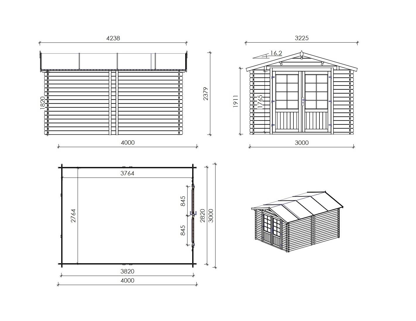 Altanka - Abri de jardin en bois - 12m2 - 3x4m - Ep. 28mm - Couleur: naturel - DOM661 - ALTANKA - Image 3