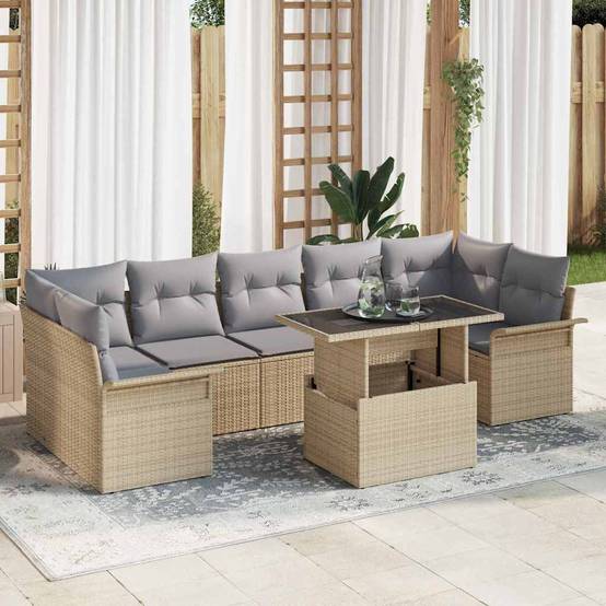 Salon de jardin 8 pièces Beige polyrotin modulable pour 7 personnes – ComfortXL Outdoor Living - Image 1