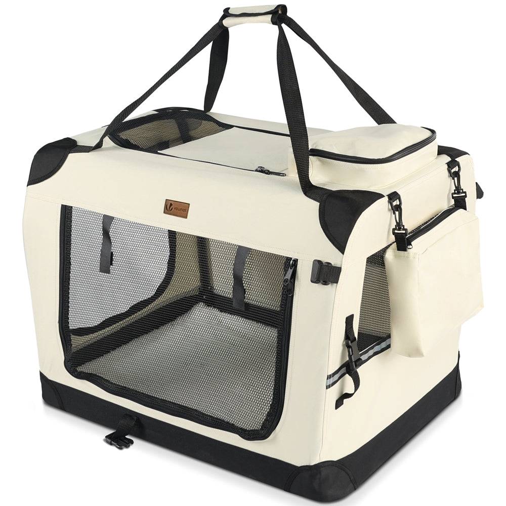 Sac transport pliable chien chat caisse cage portable 82x60x60cm beige - Image 1
