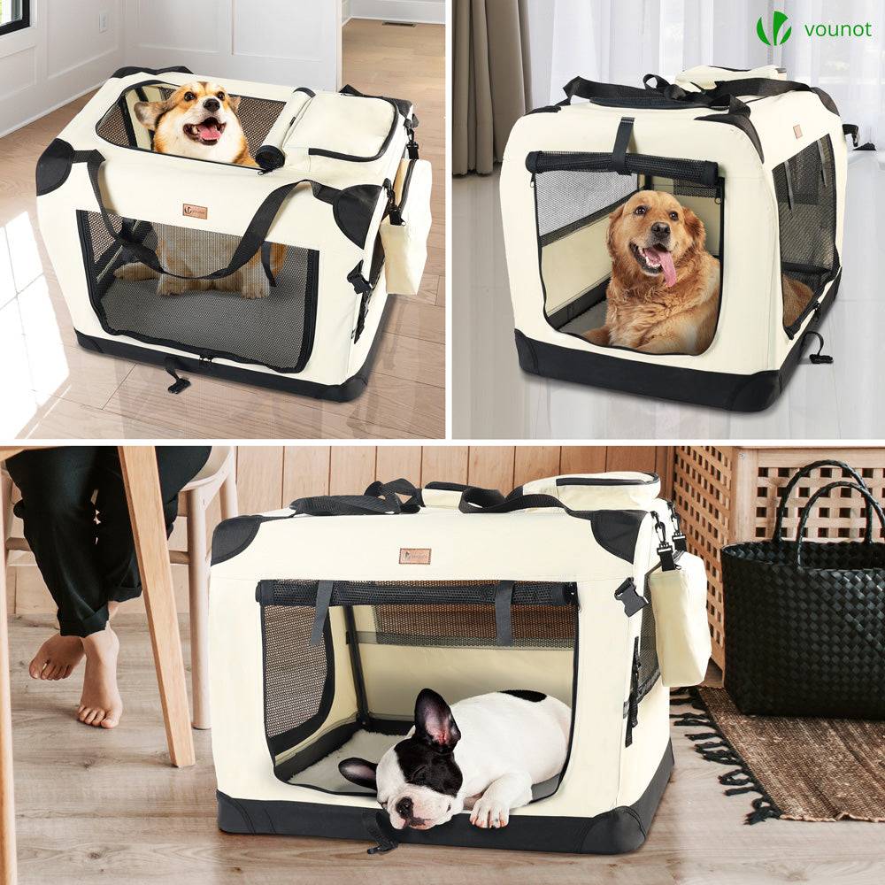 Sac transport pliable chien chat caisse cage portable 82x60x60cm beige - Image 6