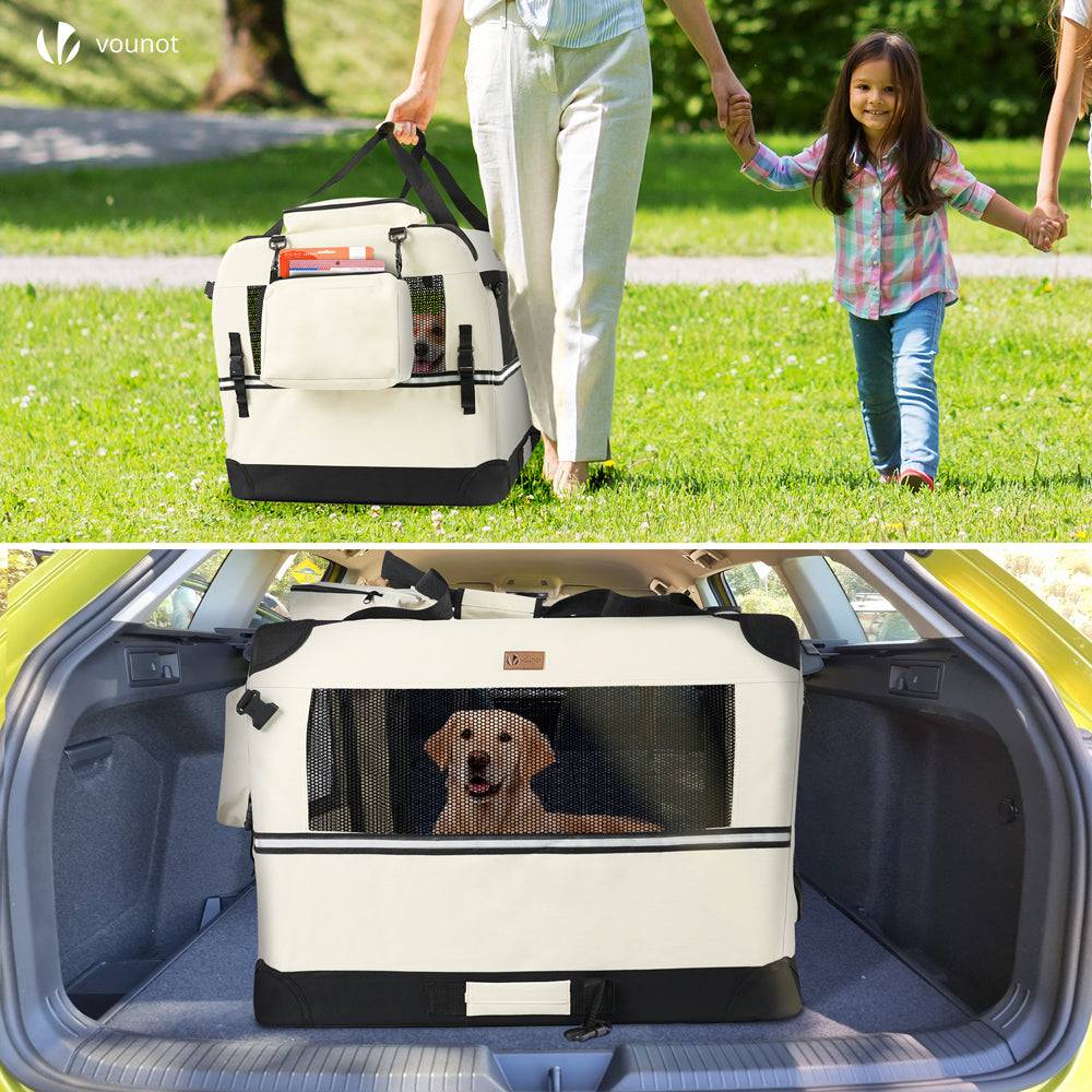 Sac transport pliable chien chat caisse cage portable 82x60x60cm beige - Image 4