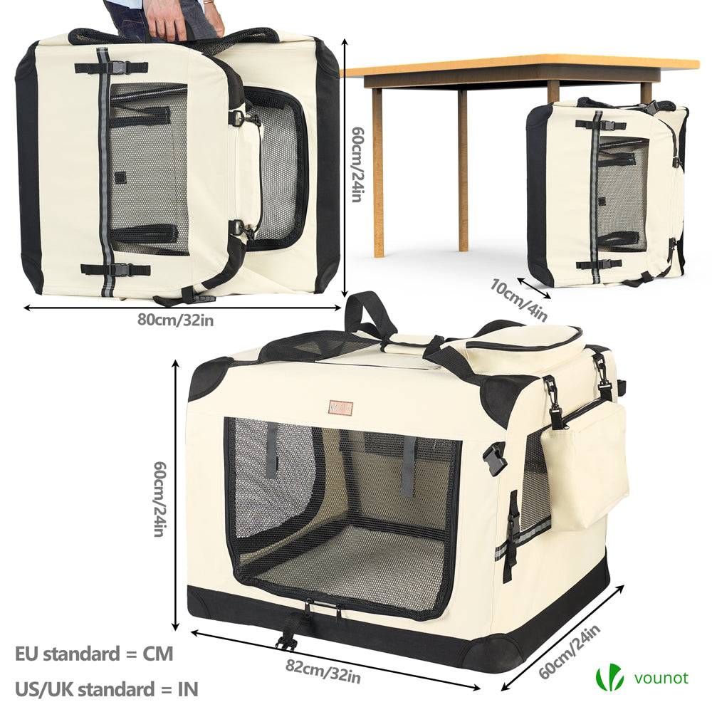 Sac transport pliable chien chat caisse cage portable 82x60x60cm beige - Image 2