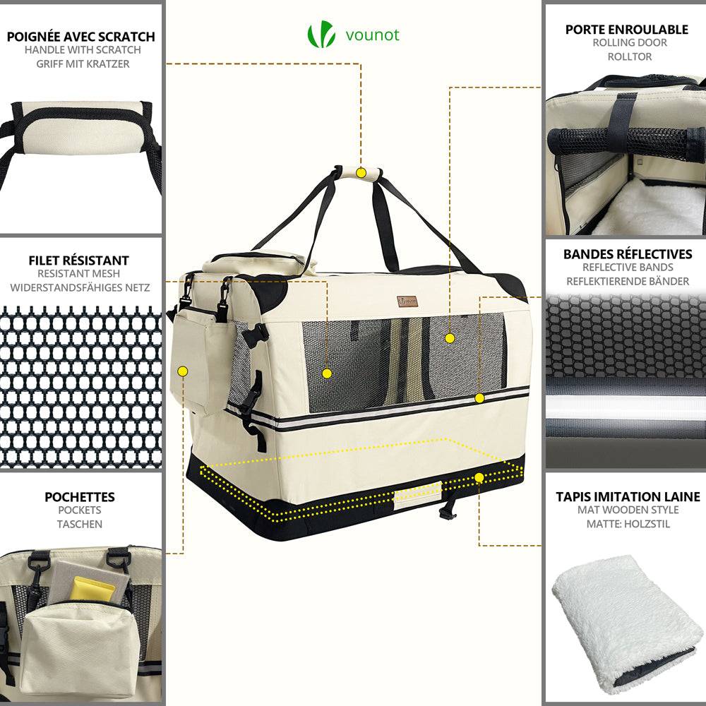 Sac transport pliable chien chat caisse cage portable 82x60x60cm beige - Image 5