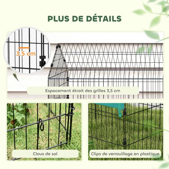 Parc enclos lapin extérieur acier toit ombragé portes verrouillables 185x75x75cm vert - ComfortXL Outdoor Living - Image 9