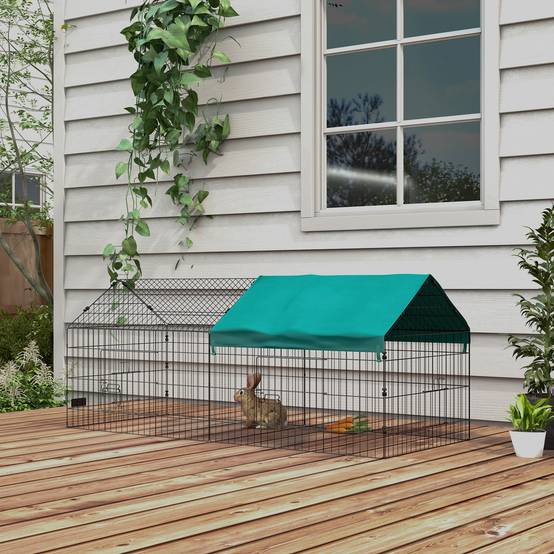 Parc enclos lapin extérieur acier toit ombragé portes verrouillables 185x75x75cm vert - ComfortXL Outdoor Living - Image 4