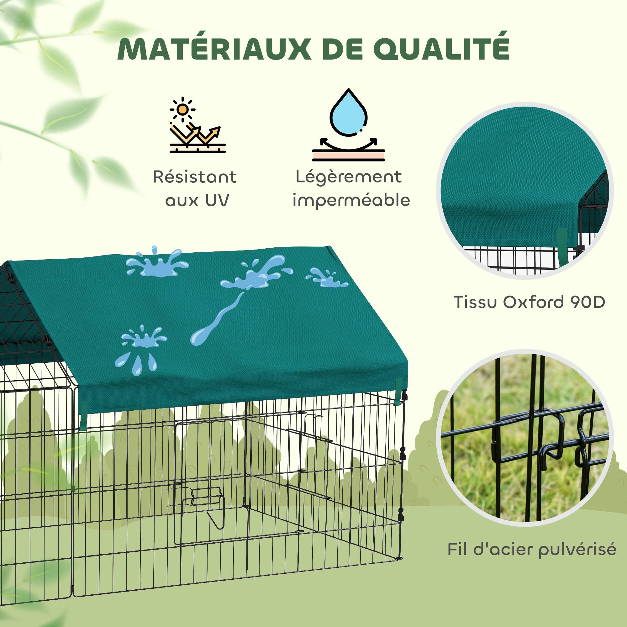 Parc enclos lapin extérieur acier toit ombragé portes verrouillables 185x75x75cm vert - ComfortXL Outdoor Living - Image 6