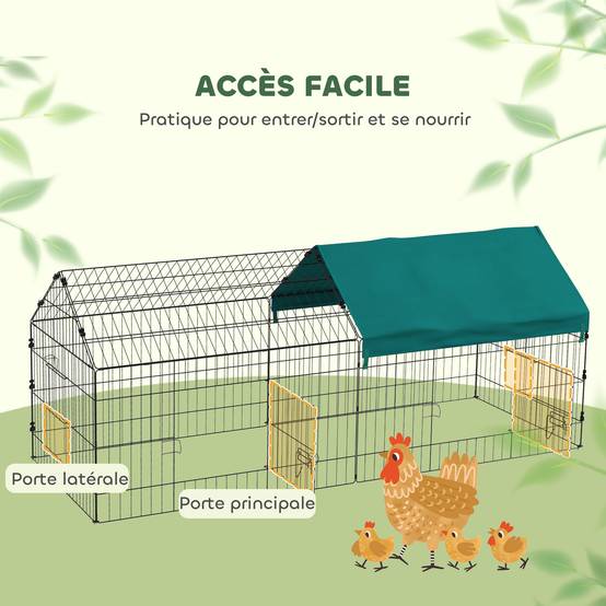 Parc enclos lapin extérieur acier toit ombragé portes verrouillables 185x75x75cm vert - ComfortXL Outdoor Living - Image 7