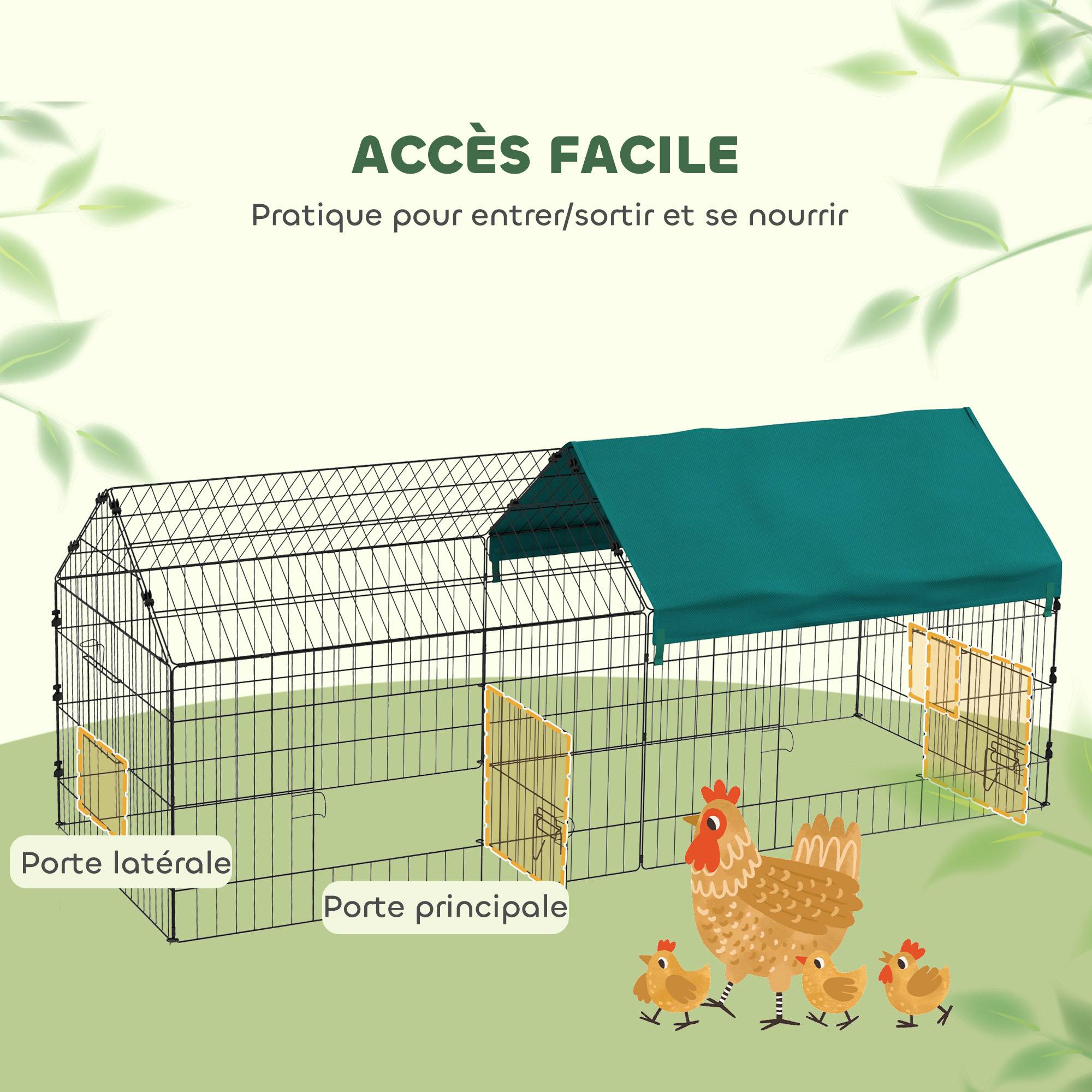 Parc enclos lapin extérieur acier toit ombragé portes verrouillables 185x75x75cm vert - ComfortXL Outdoor Living - Image 7