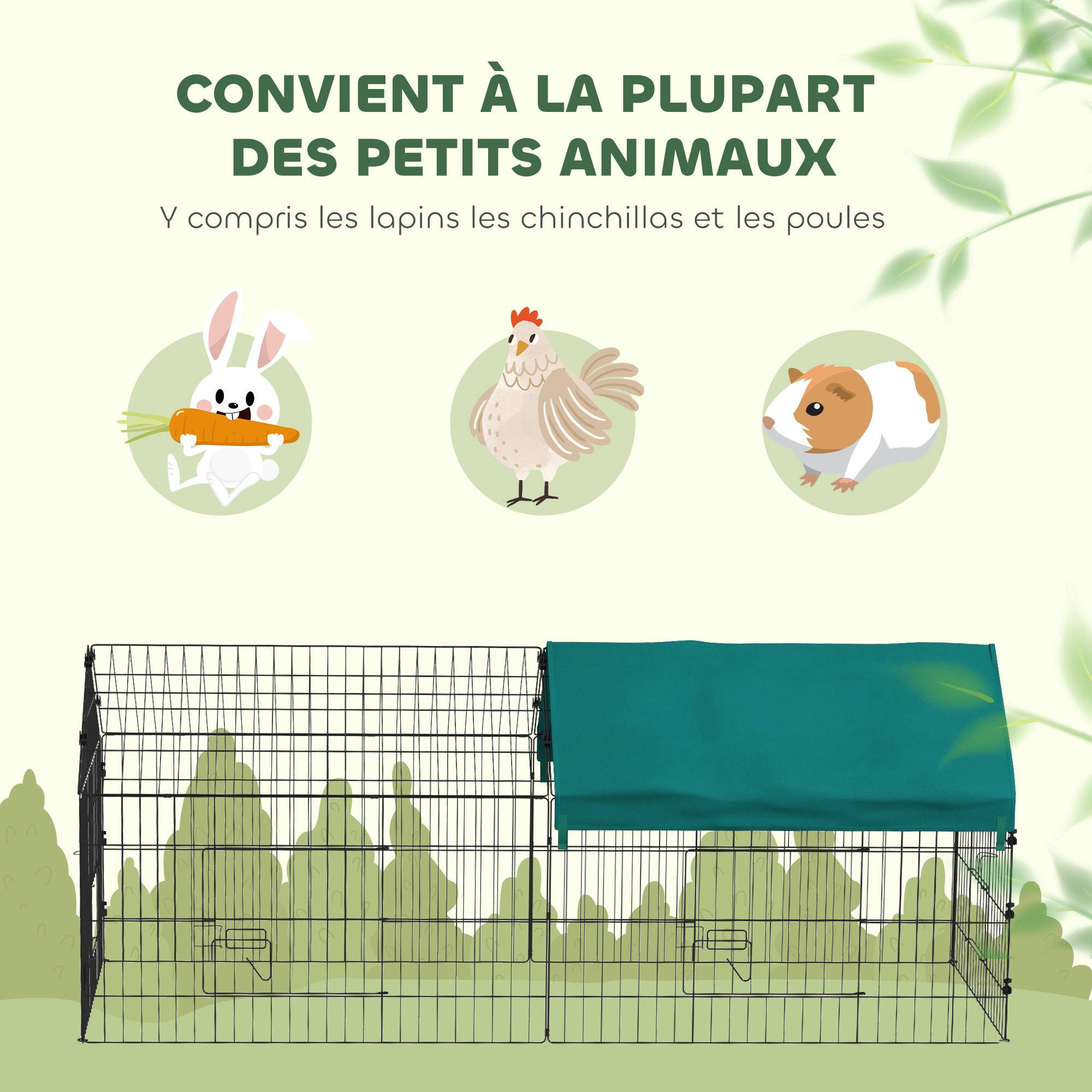 Parc enclos lapin extérieur acier toit ombragé portes verrouillables 185x75x75cm vert - ComfortXL Outdoor Living - Image 8