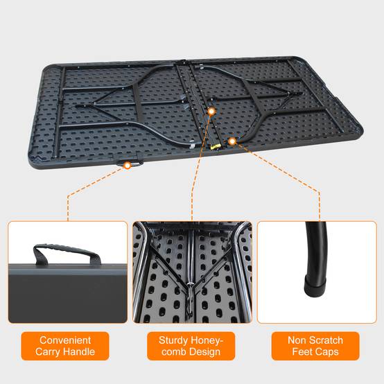 Table pliante portable fer et plastique noire 180 x 73.6 x 73.6 cm - PANGIVO - Image 2