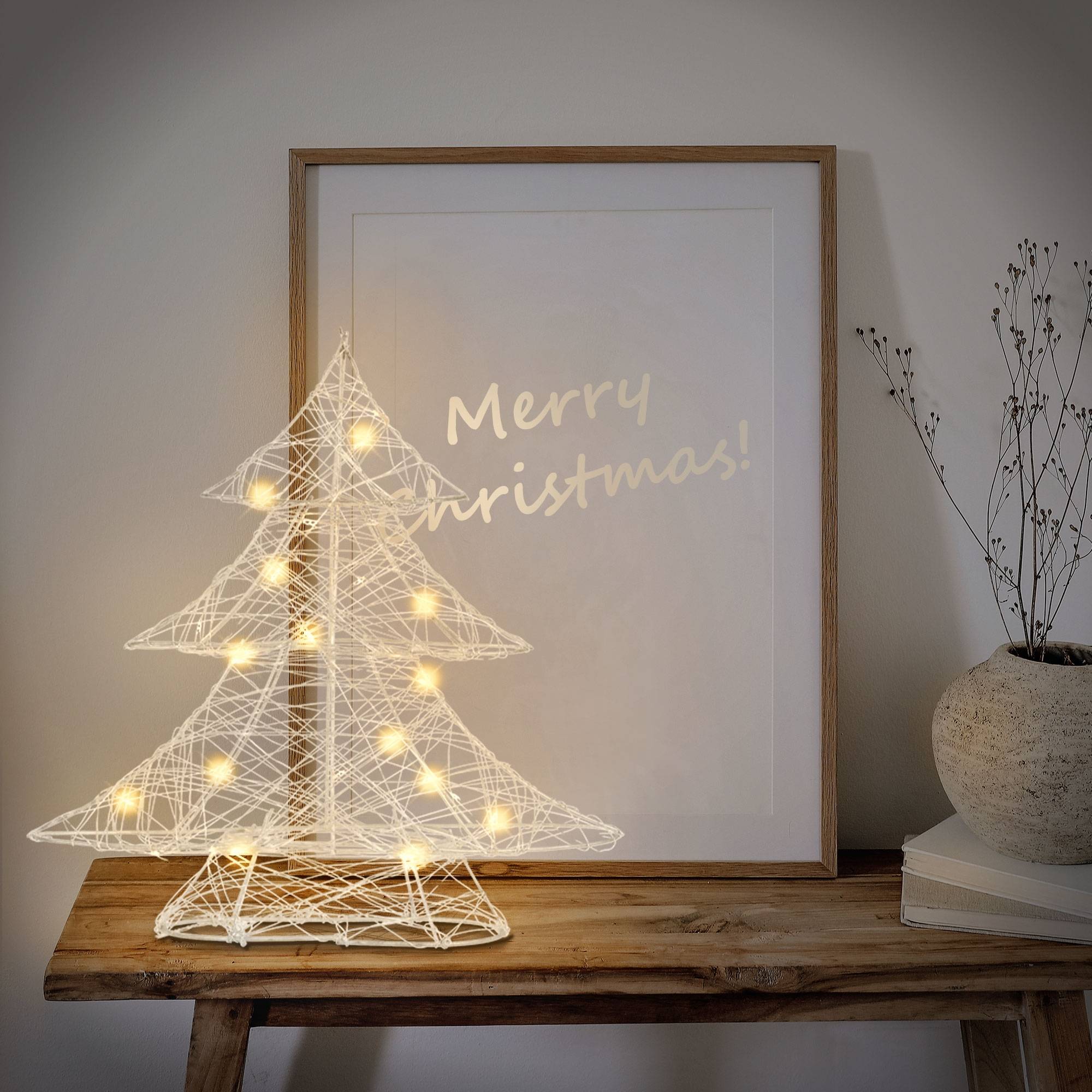 Ecd-Germany - Arbre de Noël avec LED sapin lumineux déco métallique argenté sans pile 30 cm - Imagen 7