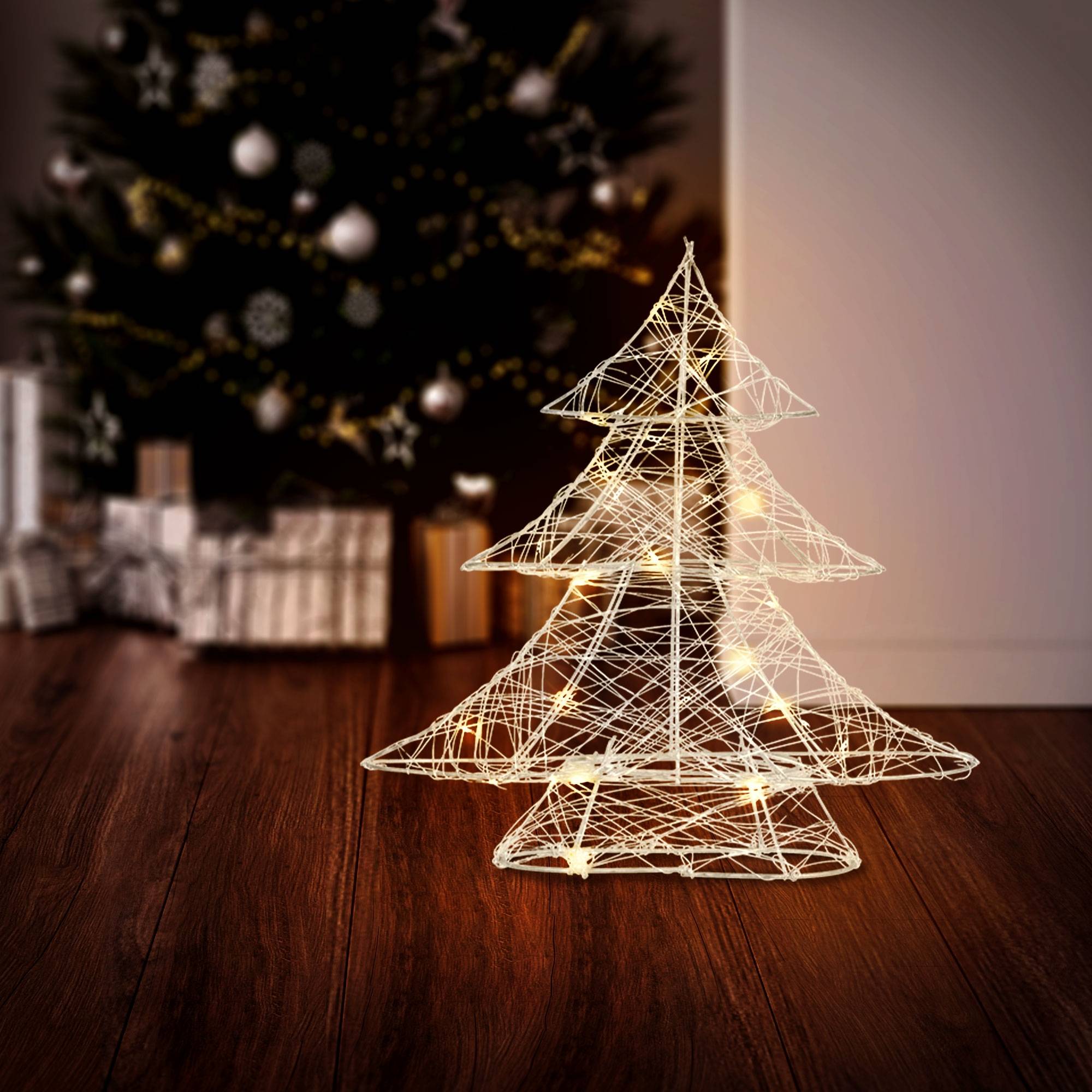 Ecd-Germany - Arbre de Noël avec LED sapin lumineux déco métallique argenté sans pile 30 cm - Imagen 8