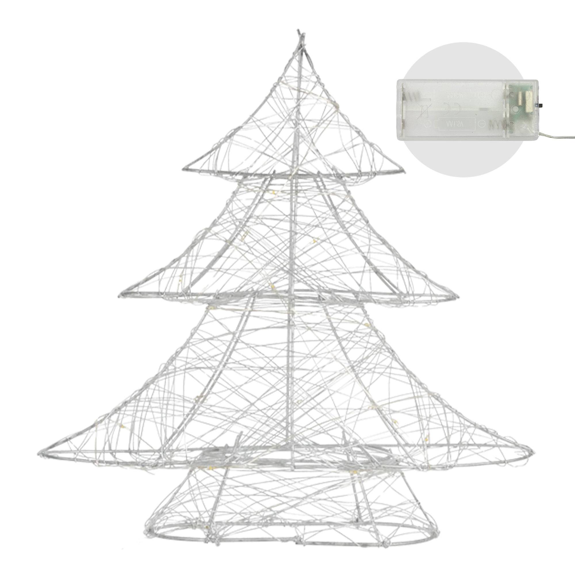 Ecd-Germany - Arbre de Noël avec LED sapin lumineux déco métallique argenté sans pile 30 cm - Imagen 4
