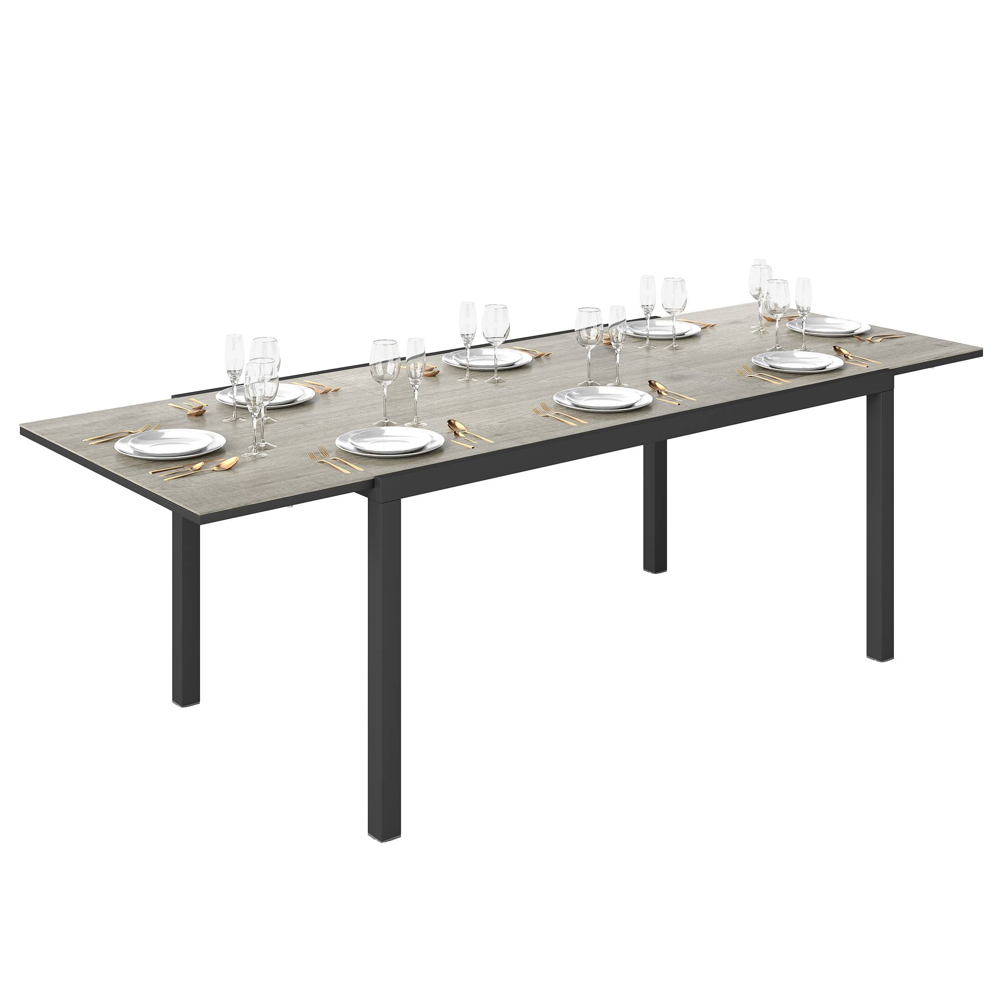 Table extensible aluminium et acier gris 240 x 90 x 74 cm - PANGIVO