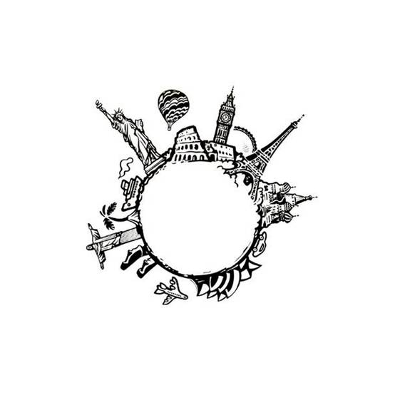 Sticker Plat Déco "Monde" 60cm Noir & Blanc - Image 1