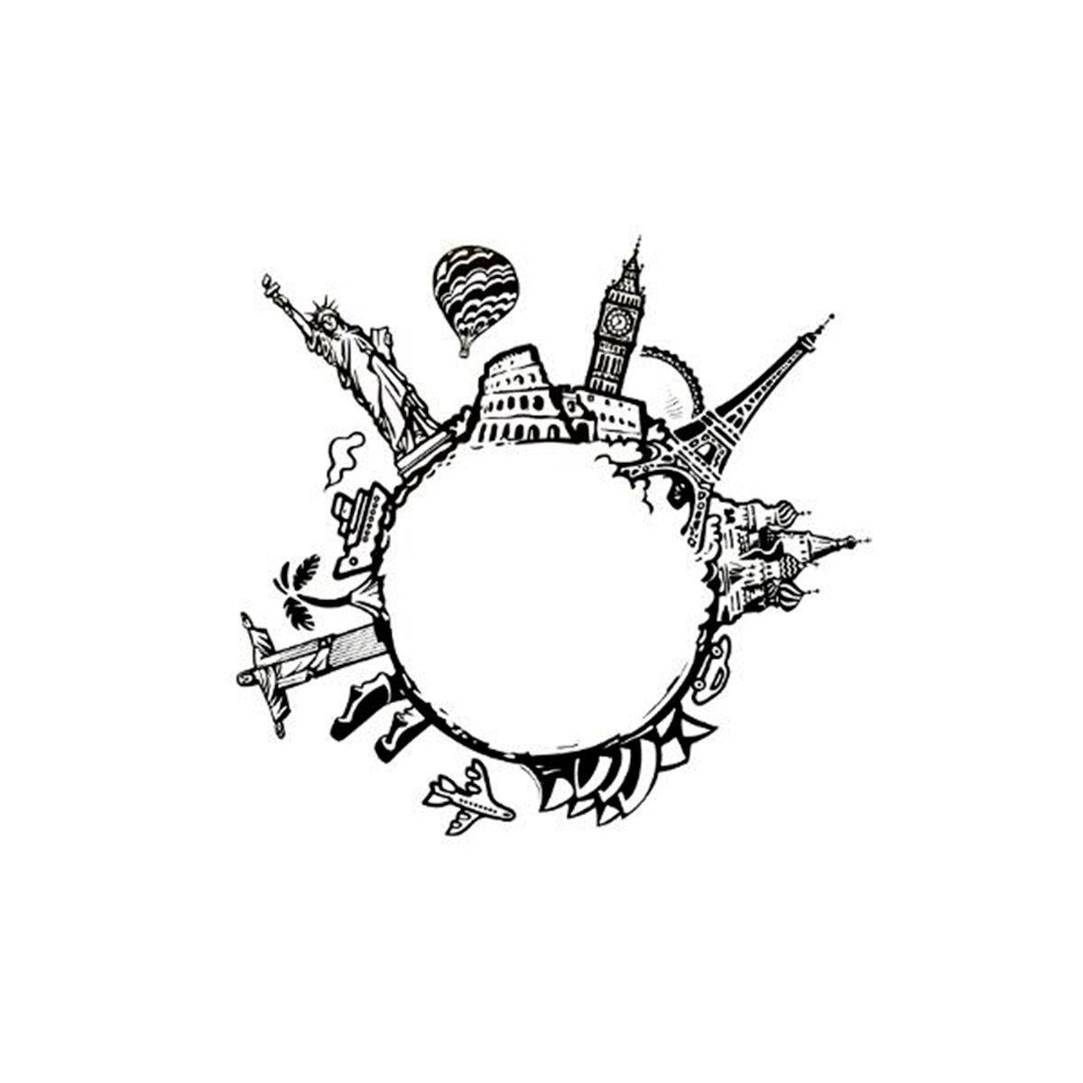 Sticker Plat Déco "Monde" 60cm Noir & Blanc - Image 1