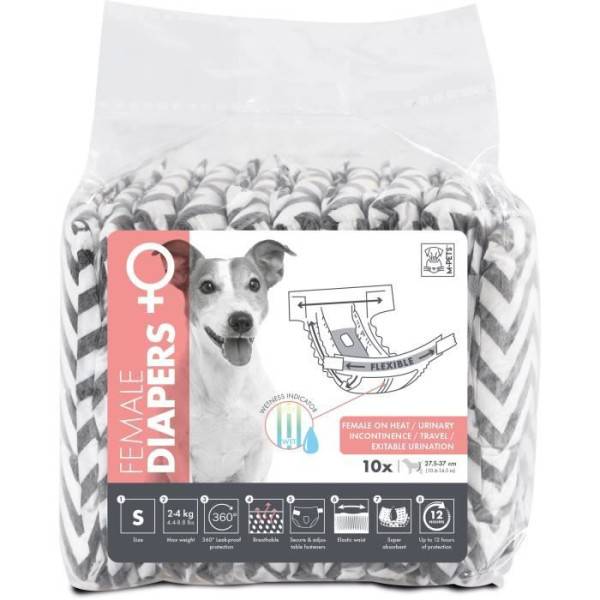 Couches pour chien - M PETS - DIAPERS - Femelle S x10 - Tour de taille 17,5-37 cm - 2-4 kg - Indicateur d'humidité - 12h protec - Image 1