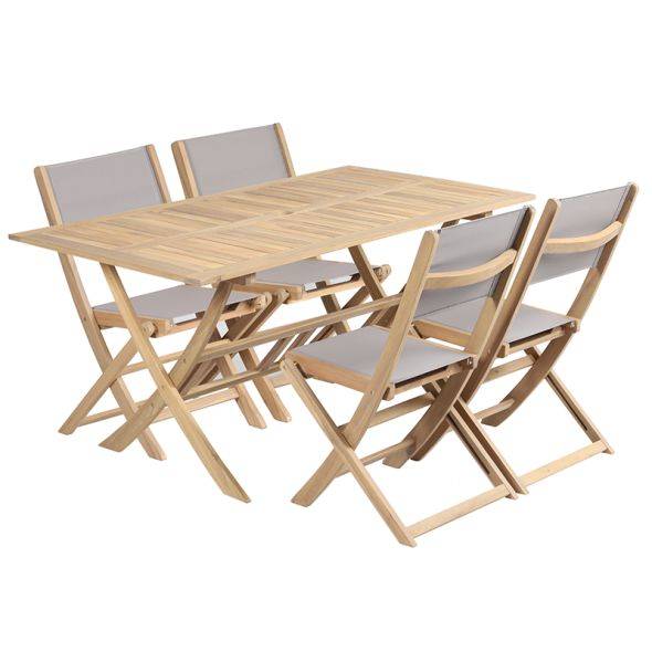 Beau Rivage - Ensemble table et chaises de jardin RIMINI 4 places en bois d'acacia et textilène taupe Beau Rivage - Imagen 1