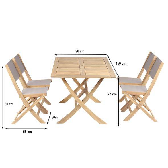 Beau Rivage - Ensemble table et chaises de jardin RIMINI 4 places en bois d'acacia et textilène taupe Beau Rivage - Imagen 3