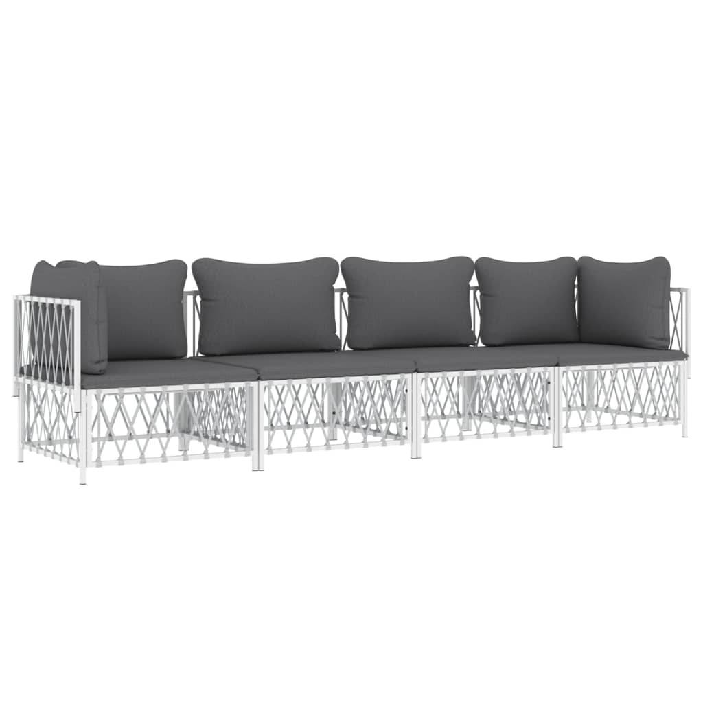Helloshop26 - Salon de jardin meuble d'extérieur ensemble de mobilier 4 pièces avec coussins blanc acier - Imagen 1