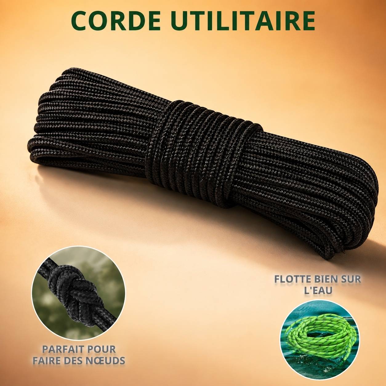 Corde Tressée Polypropylène Noire Polyvalente Résistante aux Intempéries Léger - Image 3