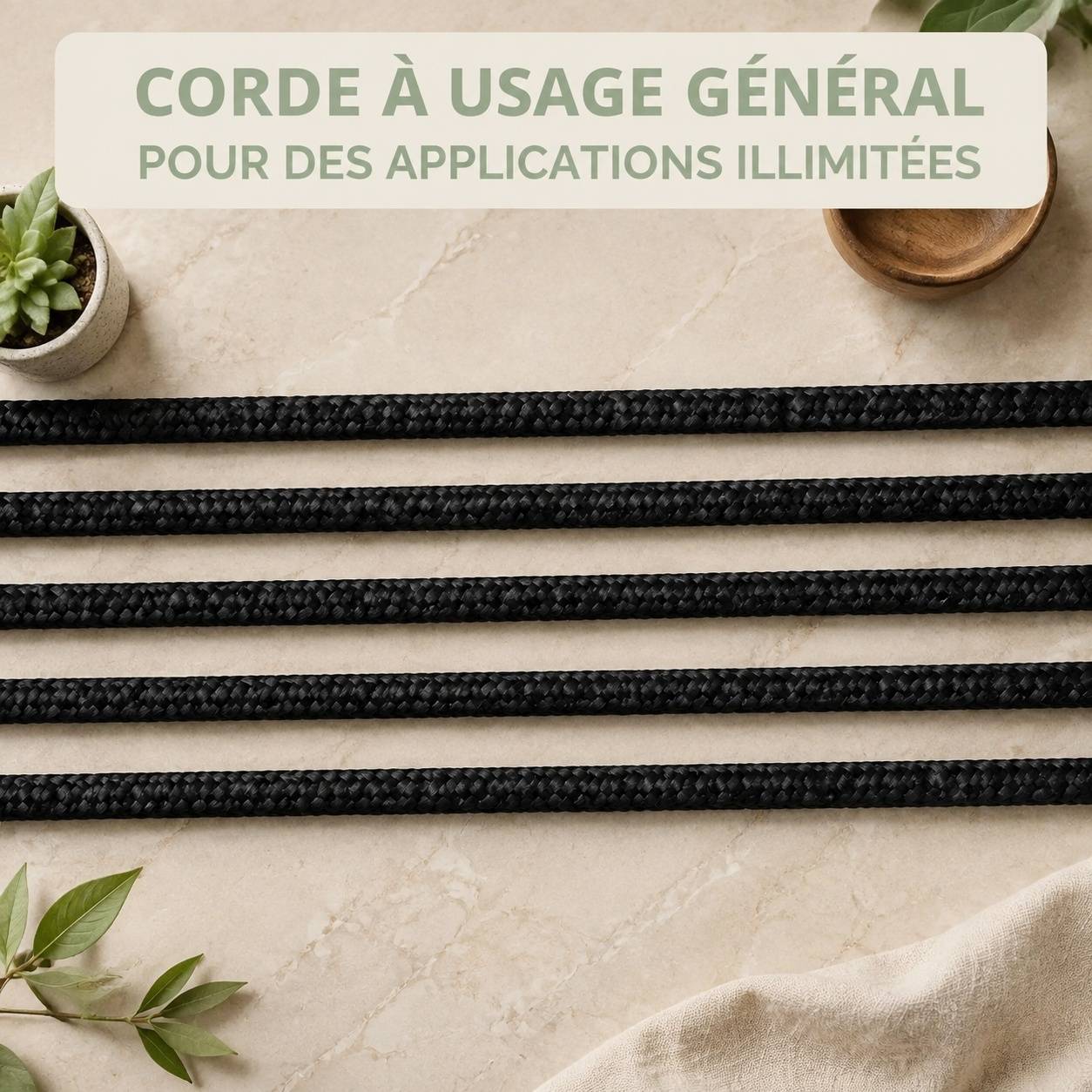Corde Tressée Polypropylène Noire Polyvalente Résistante aux Intempéries Léger - Image 9