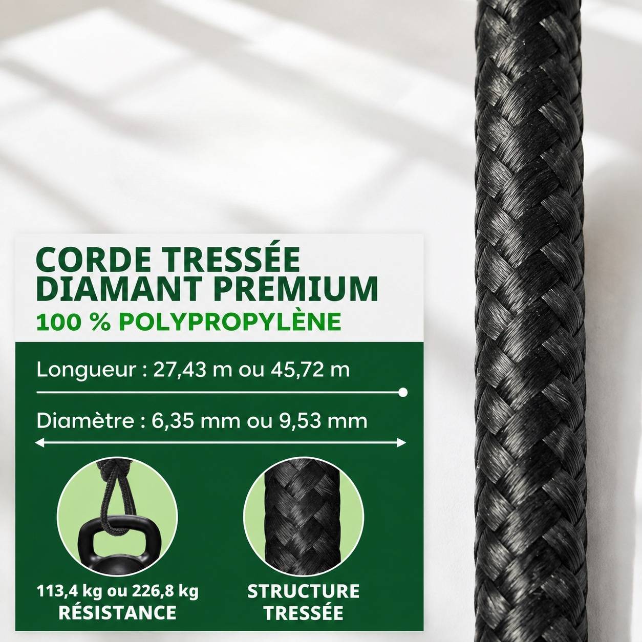 Corde Tressée Polypropylène Noire Polyvalente Résistante aux Intempéries Léger - Image 2