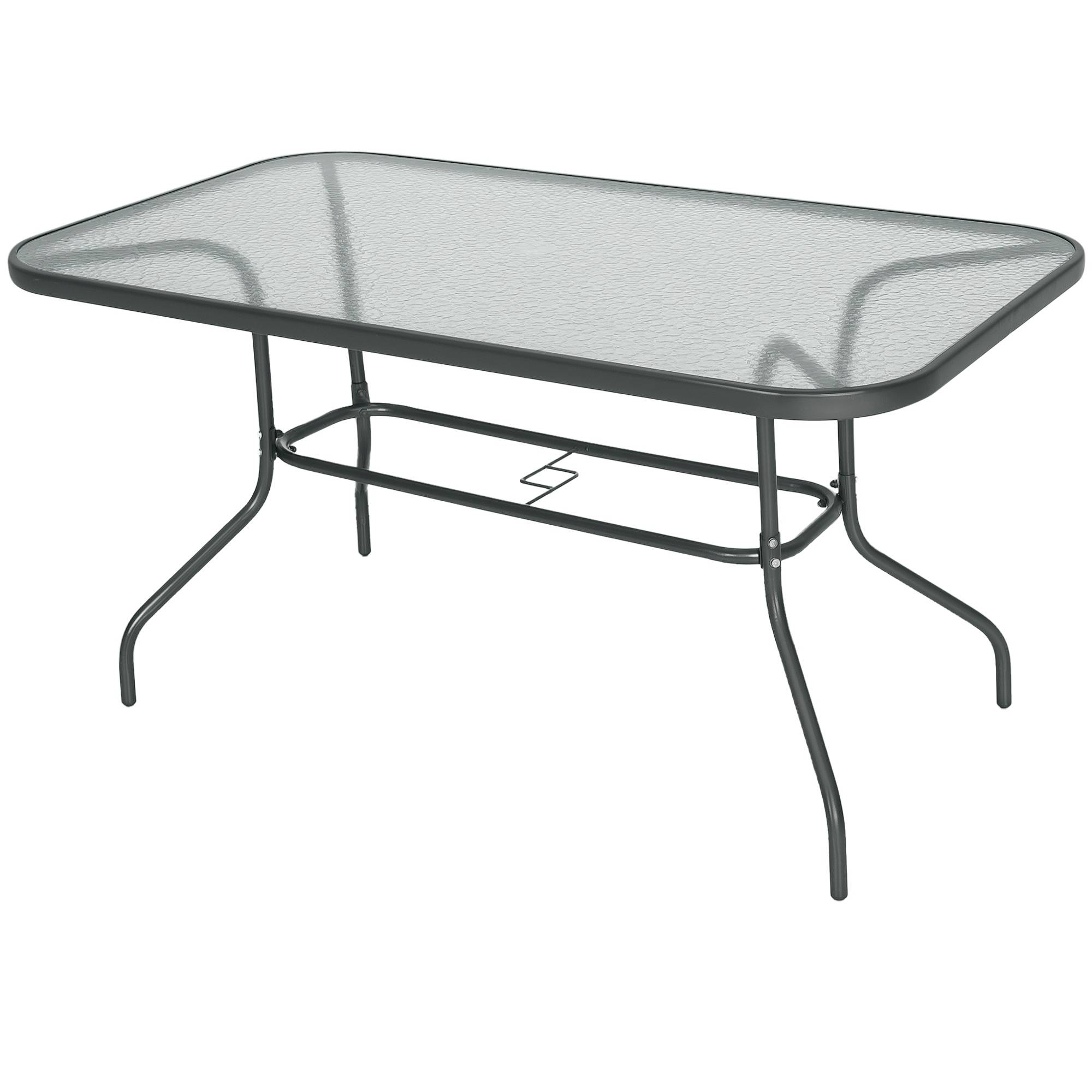 Sans Marque - Table de Jardin rectangulaire dim. 140L X 80l x 70H cm métal époxy Gris Plateau Verre trempé - Image 1