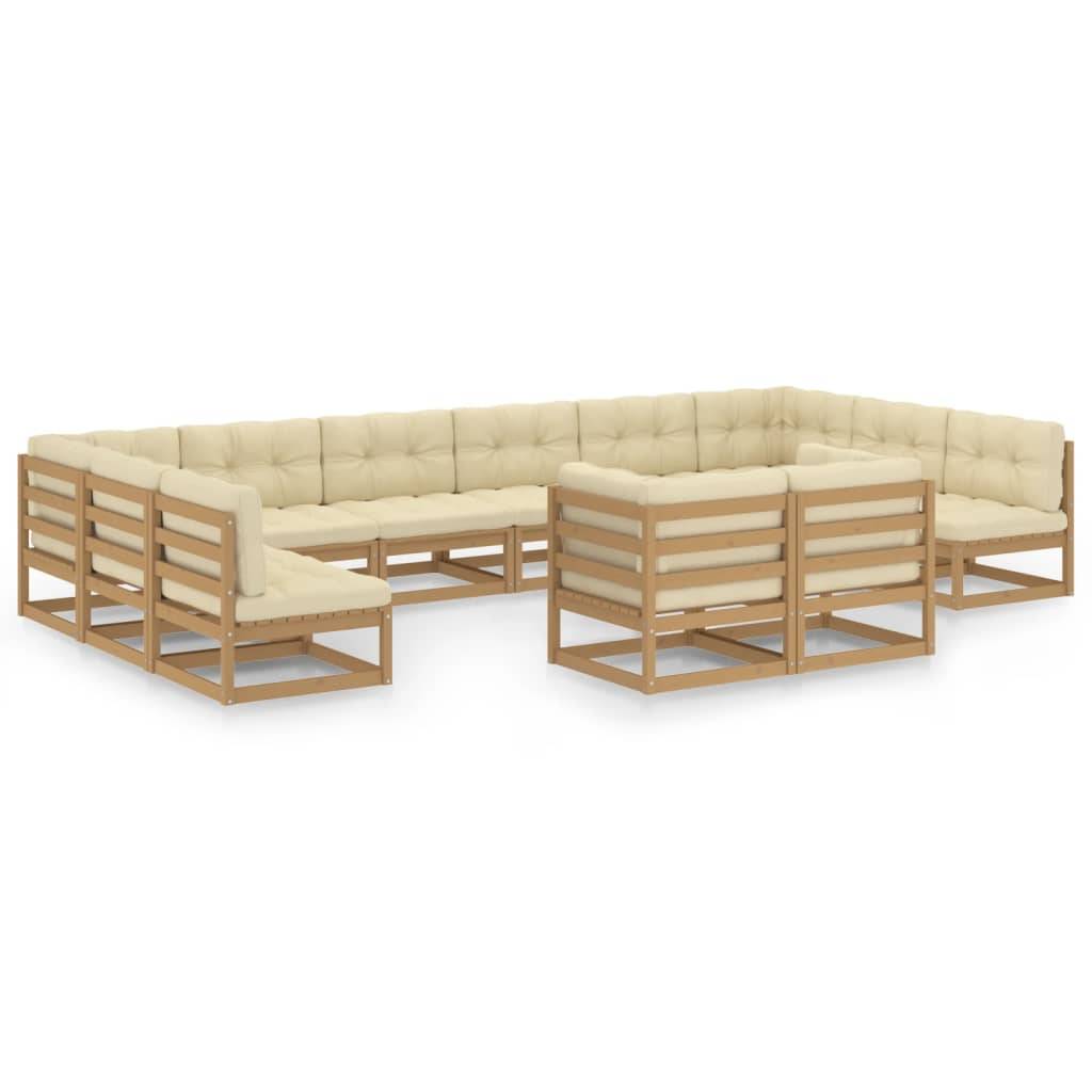 Helloshop26 - Salon de jardin meuble d'extérieur ensemble de mobilier 12 pièces avec coussins marron miel bois de pin - Imagen 1