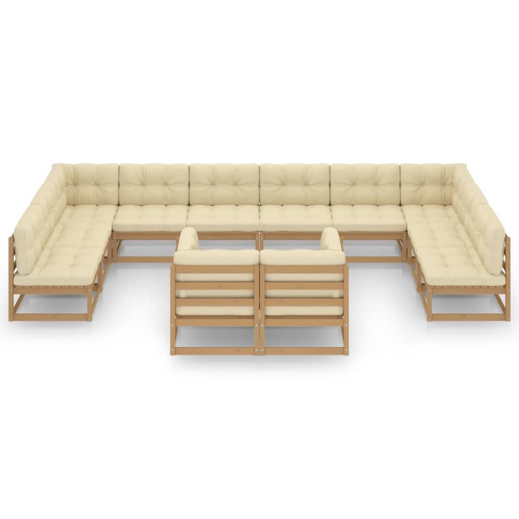 Helloshop26 - Salon de jardin meuble d'extérieur ensemble de mobilier 12 pièces avec coussins marron miel bois de pin - Imagen 2