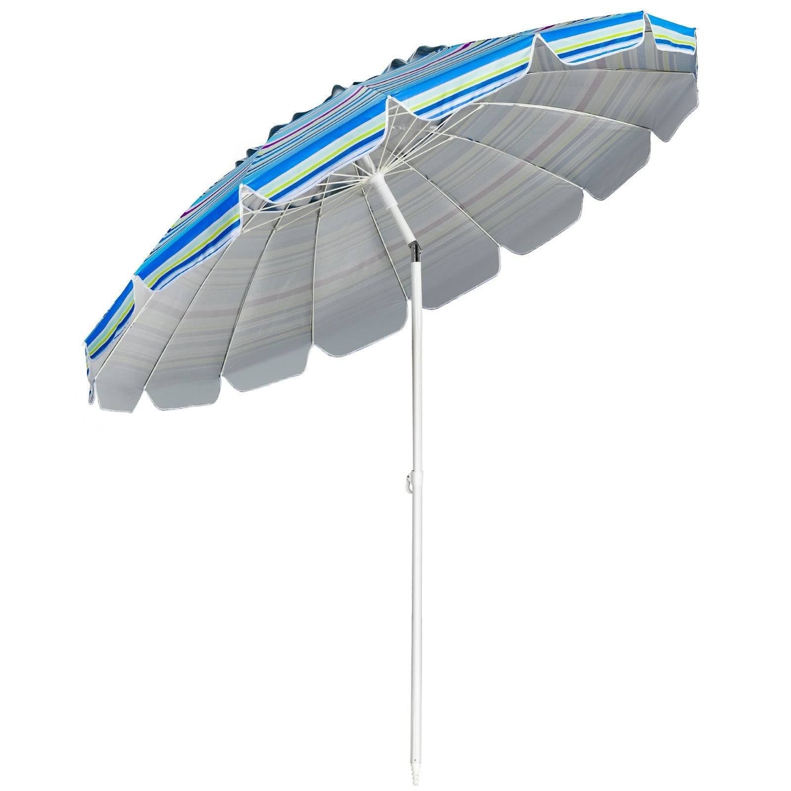 Helloshop26 - Parasol de plage inclinable 2,45 m protection upf 50+ baleines en fibre de verre avec sac pied amovible bleu - Imagen 2