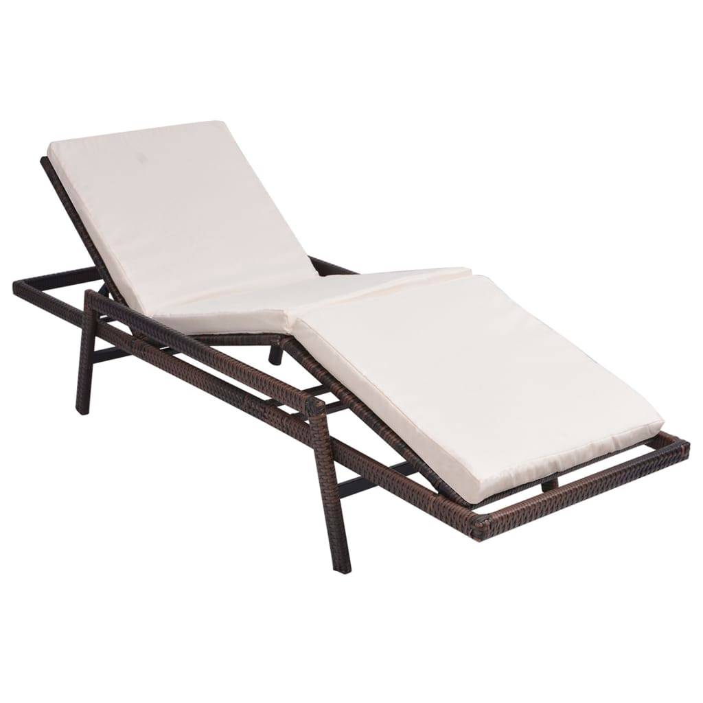 Helloshop26 - Transat chaise longue bain de soleil lit de jardin terrasse meuble d'extérieur avec coussin résine tressée marron - Imagen 2