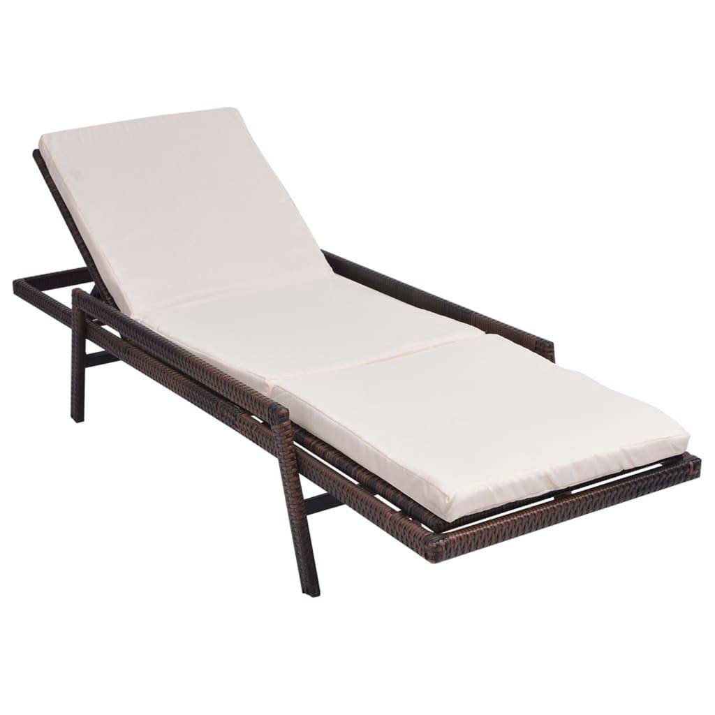 Helloshop26 - Transat chaise longue bain de soleil lit de jardin terrasse meuble d'extérieur avec coussin résine tressée marron - Imagen 1