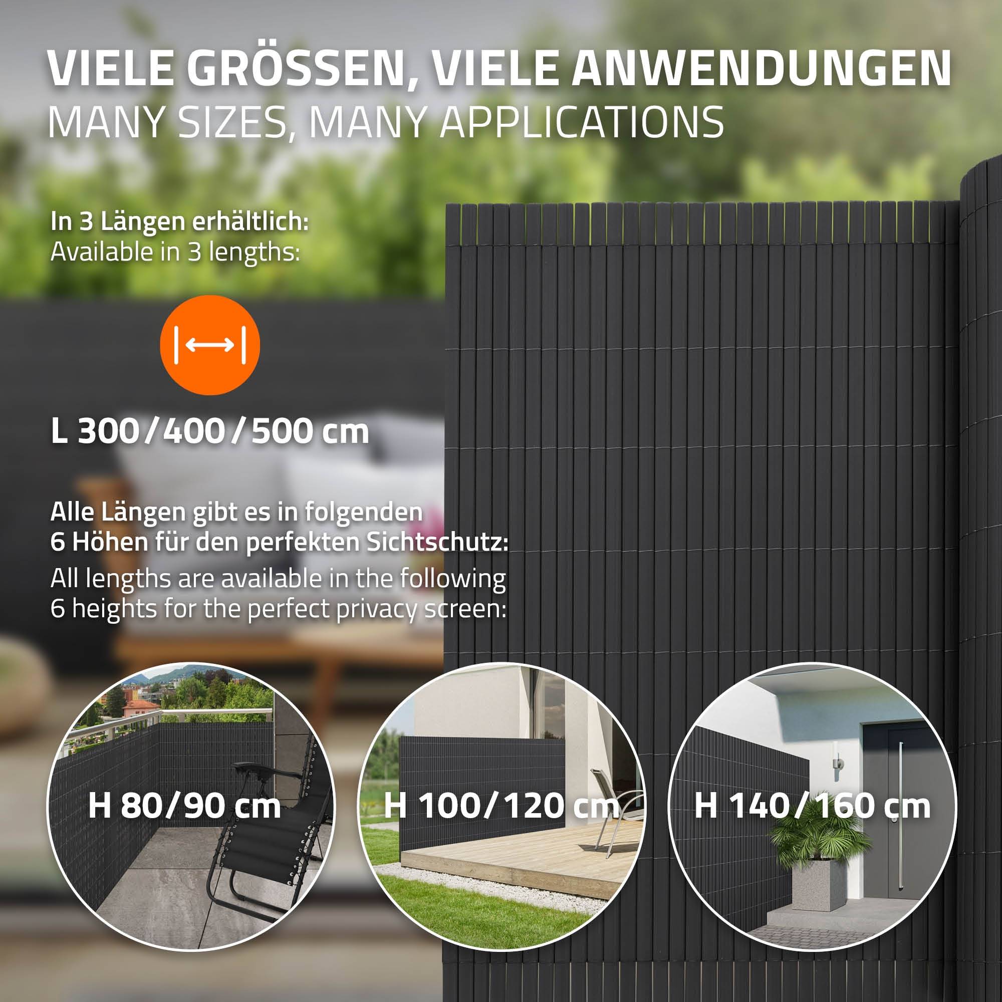Ecd-Germany - Canisse en PVC anthracite 100x500 cm pare-vue triple renfort anti-UV, occultation totale, clôture de protection brise-vent pour jardin balcon terrasse - Imagen 5