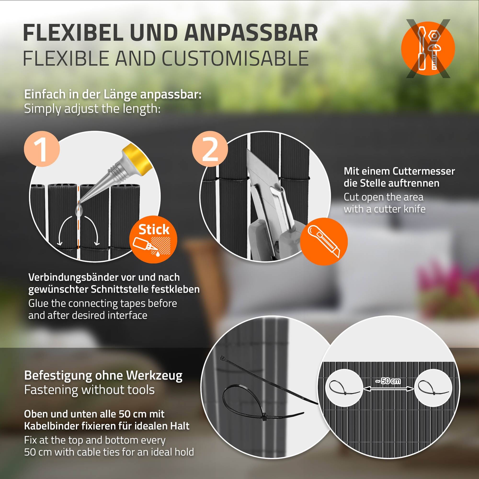 Ecd-Germany - Canisse en PVC anthracite 100x500 cm pare-vue triple renfort anti-UV, occultation totale, clôture de protection brise-vent pour jardin balcon terrasse - Imagen 4