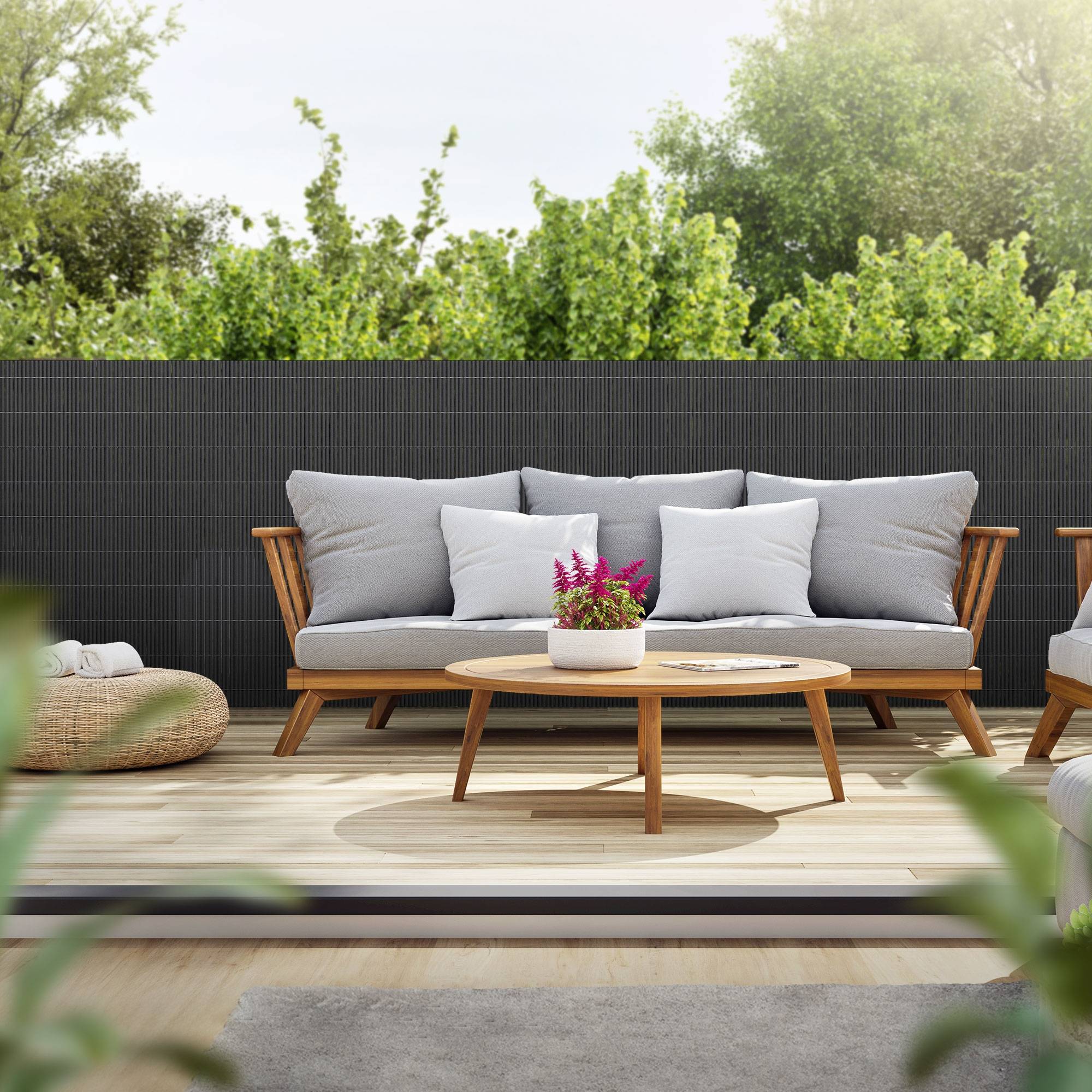 Ecd-Germany - Canisse en PVC anthracite 100x500 cm pare-vue triple renfort anti-UV, occultation totale, clôture de protection brise-vent pour jardin balcon terrasse - Imagen 10
