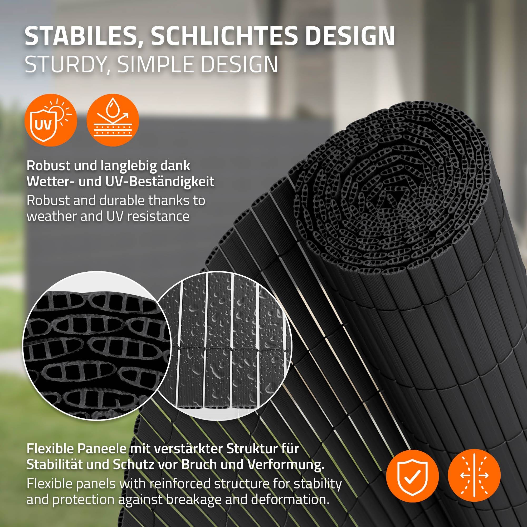 Ecd-Germany - Canisse en PVC anthracite 100x500 cm pare-vue triple renfort anti-UV, occultation totale, clôture de protection brise-vent pour jardin balcon terrasse - Imagen 3