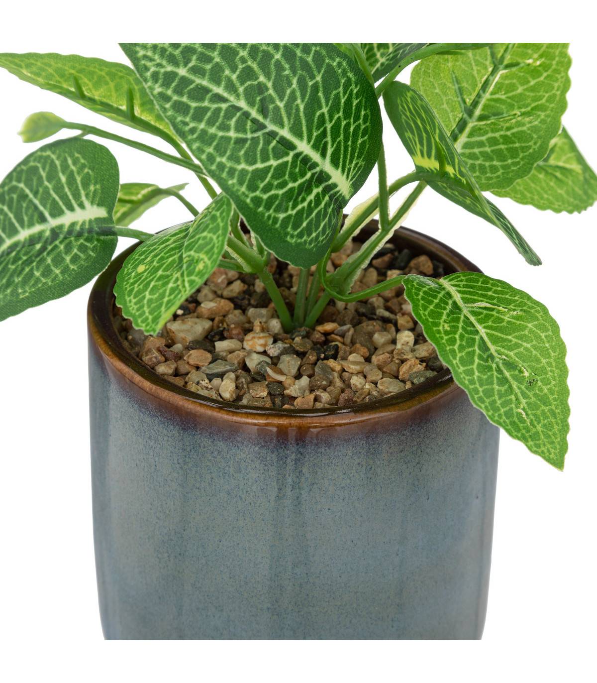 Plante verte artificielle Pot en céramique Bleue émaillée H 16 cm - Imagen 2