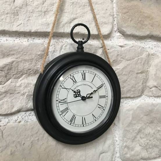 ~ Horloge murale décorative vintage à gousset métal noir blanc Ø20.5cm Chemin de campagne - Imagen 3
