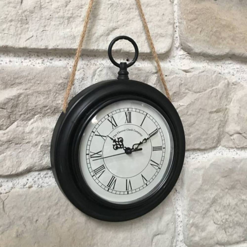 ~ Horloge murale décorative vintage à gousset métal noir blanc Ø20.5cm Chemin de campagne - Imagen 3